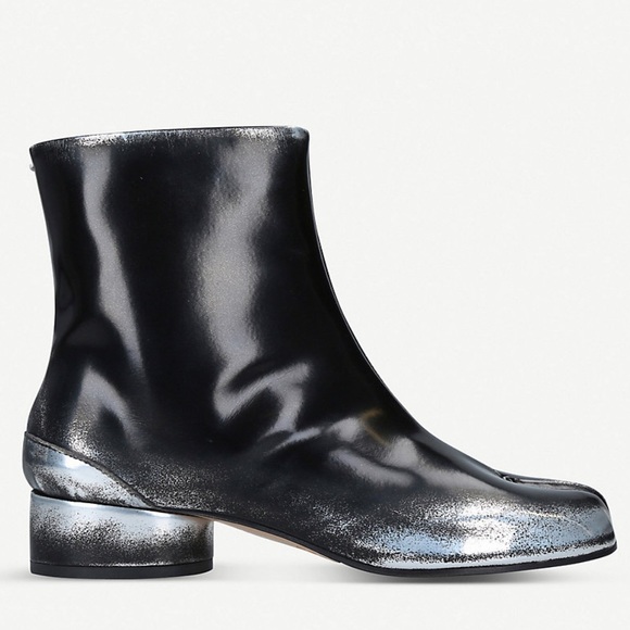 Maison Martin Margiela Shoes | Maison Margiela Blacksilver Paint Tabi Boots | Color: Black/Silver | Size: 36eu | Jare1993's Closet
